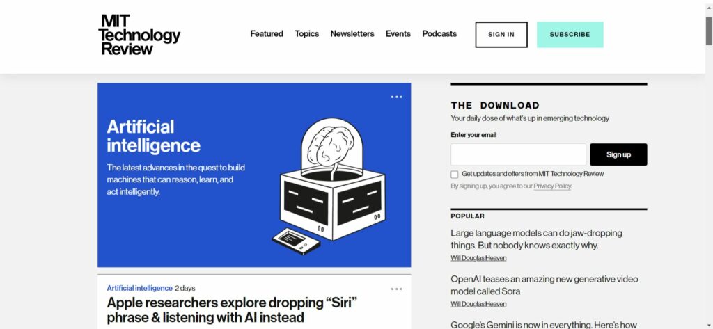 MIT Technology Review - AI section